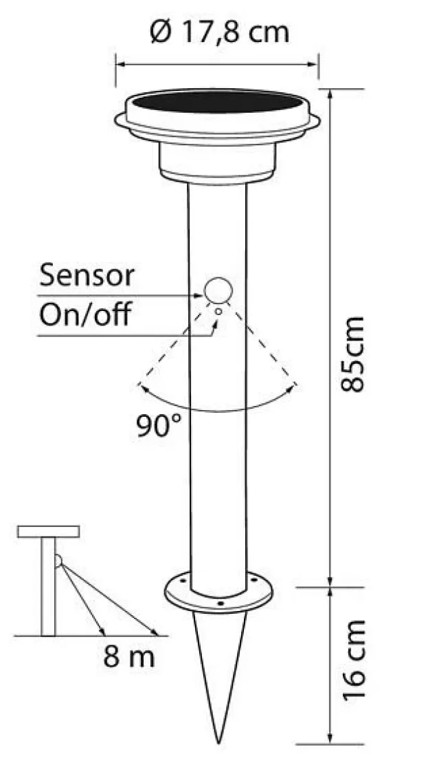 Arette pullert Utendørs, Solcelle -85cm