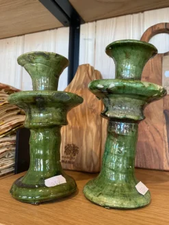 Lysestake i keramikk -Grønn